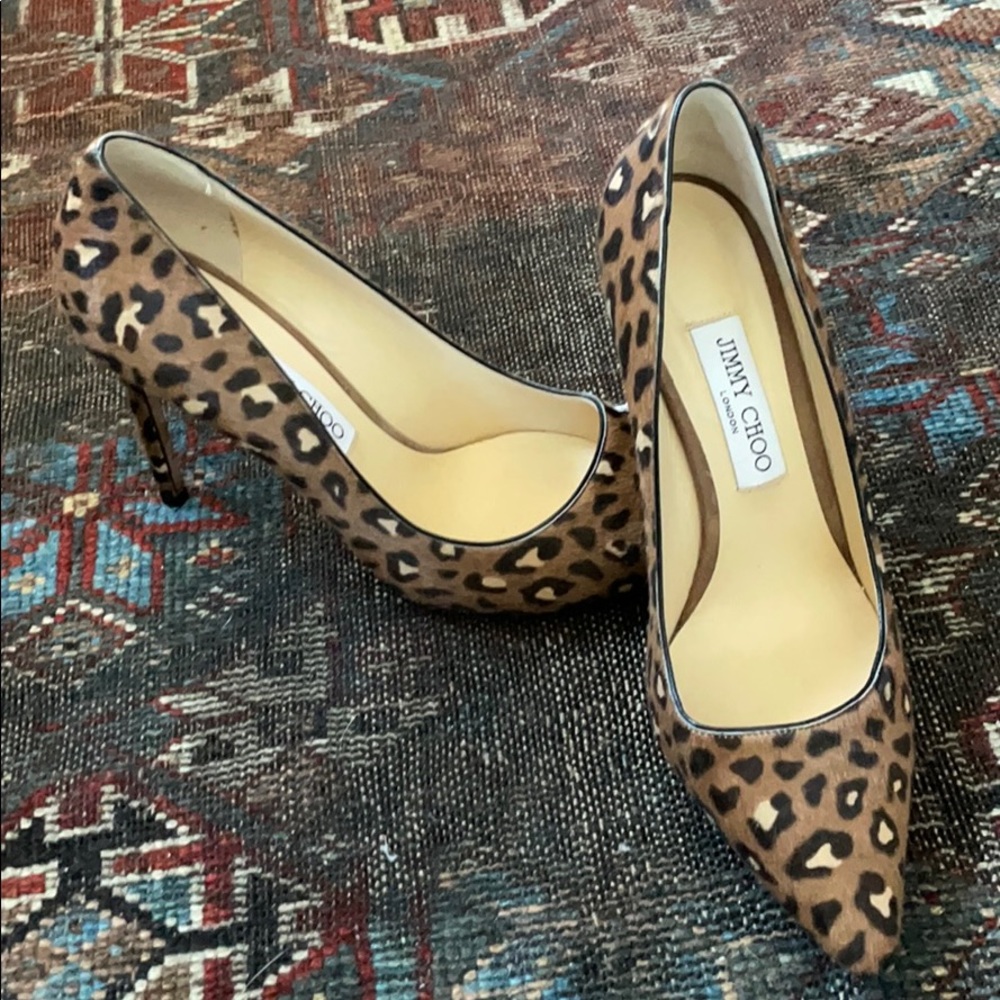 Jimmy Choo Ponyhair Leopard Pointed Pumps 39